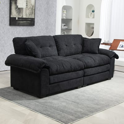 MODENUIT Sofa 214 x 89 x 93 cm - Diepe Zitting Met Losse Kussens - Voor Woonkamer En Kantoor - Chenille - Zwart