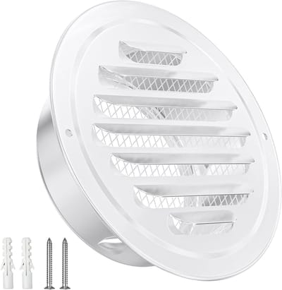 Ventilatierooster met insectenwering - Afvoerrooster muur - Luchtcirculatie verbeteren - Roestvrij staal - 100 mm - Wit