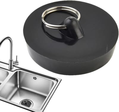 Afvoerstop Bad - Wastafel Plug - Water Dicht Maken - Met RVS Ring - 4.7 cm - Zwart