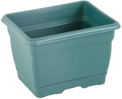 1+1 -Bloembakken met wateropvang en vaste waterschaal - donker groene - Balkonbak 21cm