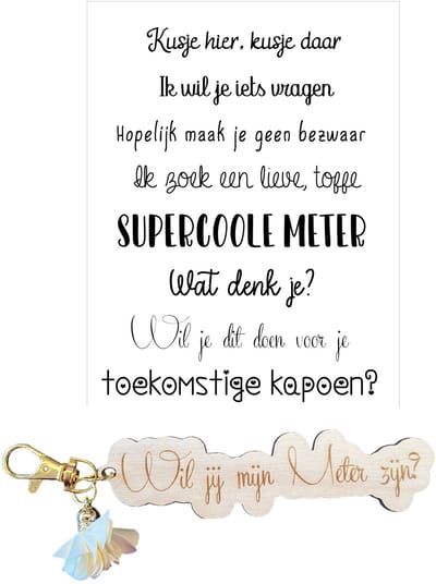 Sleutelhanger Wil je mijn METER zijn? | BEIGE | kusje hier kusje daar | meter vragen | meter worden | een vraagje
