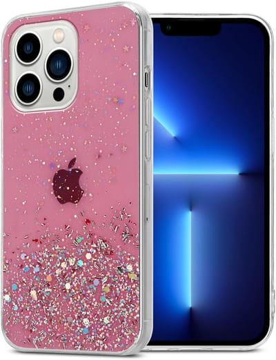 Cadorabo Hoesje geschikt voor Apple iPhone 13 PRO in Roze met Glitter - Beschermhoes van flexibel TPU silicone met fonkelende glitters Case Cover Etui