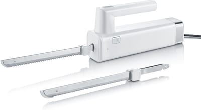 REN® Elektrisch Broodmes - Glucosemeter - Elektrisch Mes - Roestvrij staal - 150 watt motor met veiligheidsschakelaar - Wit - ‎12cm x 7cm x 44 cm