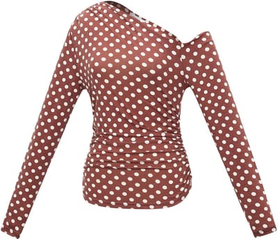 Gimme - Off-Shoulder Polkadot Longsleeve – Trendy Top met Stippenprint – Modieus Shirt met Lange Mouwen - Rood - Maat S
