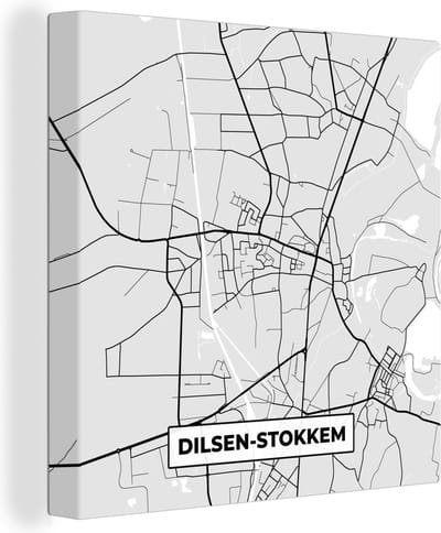 Canvas Schilderij België – Dilsen Stokkem – Stadskaart – Kaart – Zwart Wit – Plattegrond - 20x20 cm - Wanddecoratie