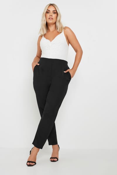 Yours Broek Met Hoge Taille En Toelopende Pijpen In Zwart Size 54-56
