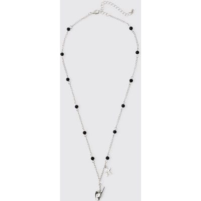 Peace Sign & Star Beaded Necklace | Silver
