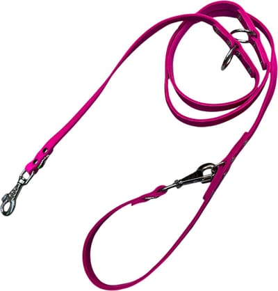 K9World by van der Veeke, Verstelbare Leren Hondenriem – Roze leder –Multifunctioneel – 3-Punts Verstelbaar – 2 Verchroomde Musketons – Handgemaakt