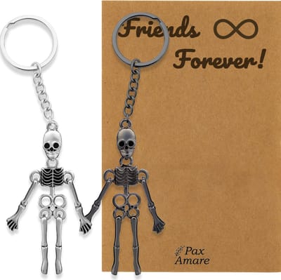 BFF Sleutelhanger voor 2 ' Friends Forever' - Magnetische Skeletjes - Sleutelhanger set op Cadeau Kaartje - Zilverkleurig & Zwart - Vriendschap Symbool - Pax Amare