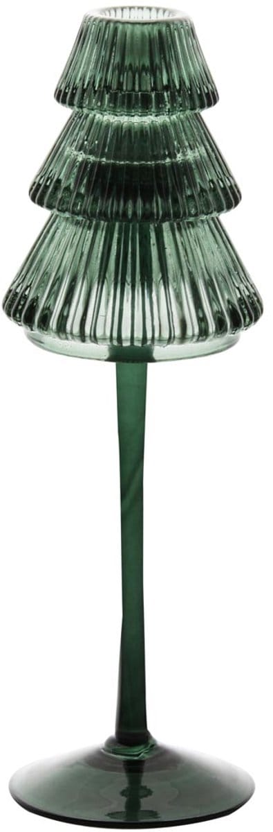 Dekoratief | Theelichthouder boompje op voet, groen, glas, 8x8x25cm | A255805