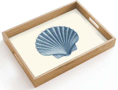 Dienblad hout 40x30 cm - Schootdienblad - Ribbels - Blauw - Schelp - Borrelplank rechthoek - Plateau dienbladen