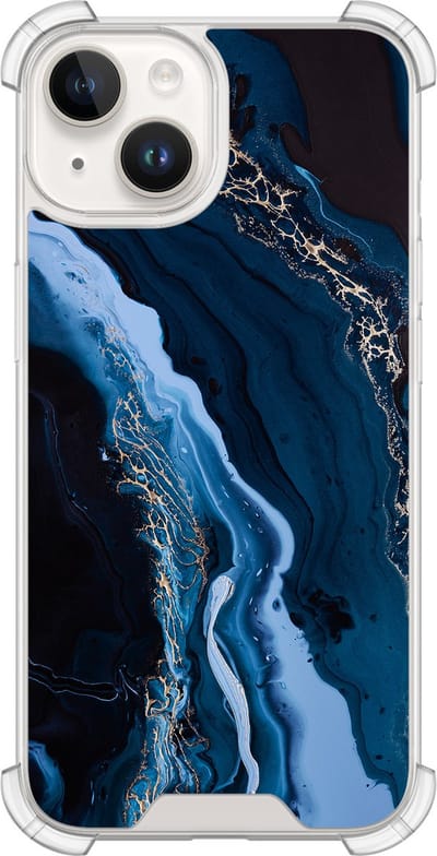 Shockproof hoesje - Geschikt voor iPhone 14 - Marmer lagoon blauw - Extra sterke case - TPU/polycarbonaat - Marmer - Blauw, Transparant