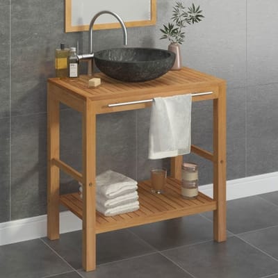 Maison Exclusive - Armoire de toilette en teck solide avec lavabo en marbre Noir noir