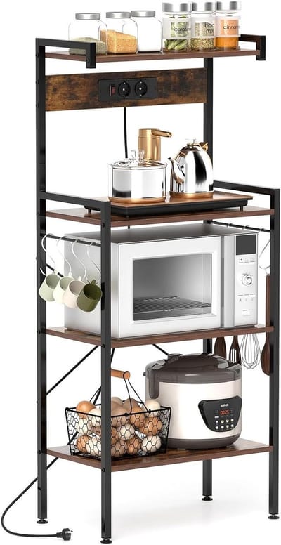 Keukenrek - Opbergrek - Keuken organiseren - Met stopcontacten - 59 x 34 x 136 cm - Rustiek bruin