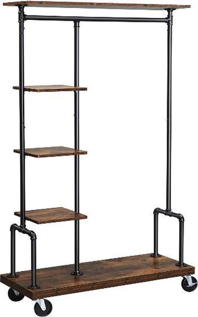 MIRA Home - Kledingrek op wieltjes - Kledingstandaard - Vintage - Hout - Zwart - 103.5 x 40 x 174.5