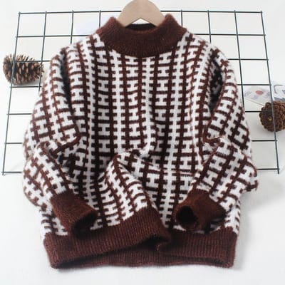 Pull en fourrure de vison pour garçons et filles avec pull molletonné épais, pull tricoté pour enfants 170 brun foncé