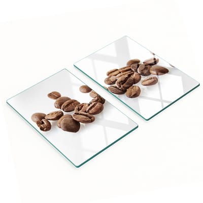Set van twee decoratieve glazen snijplanken in de vorm van koffiebonen, 2x40x52 cm