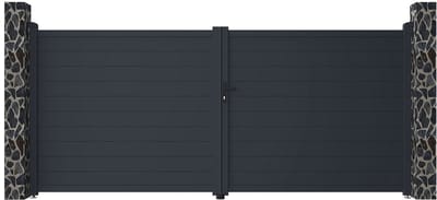 Vente-unique Gemotoriseerde draaipoort van aluminium antraciet - L397 x H181 cm - NAZARIO