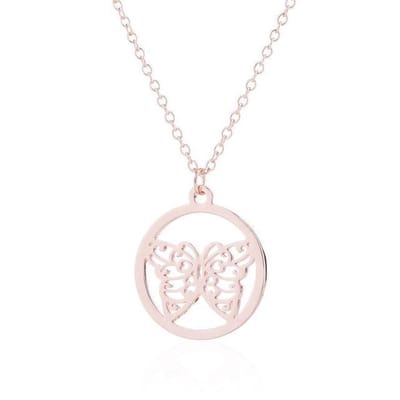 24/7 Jewelry Collection Vlinder Ketting - Cirkel - Rosé Goudkleurig