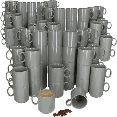 Set van 120 EVENT stapelbare koffiemokken GRIJS porselein 250 ml
