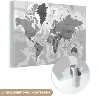 ® Glasschilderij 120x80 cm - Schilderij acrylglas - Wereldkaart - Kleuren - Letters - Kinderen - Jongens - Meisjes - Foto op glas - Muurdecoratie woonkamer - Wanddecoratie slaapkamer - Schilderijen