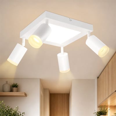 NETTLIFE Opbouwspot LED - 4-lichts - GU10 Fitting - wit - vierkant - 330° draaibar Plafondspot - 3000K Warm Wit Licht - 20W - Moderne Keukenlamp - Metaal - voor Slaapkamer | Hal | Woonkamer - L 25cm