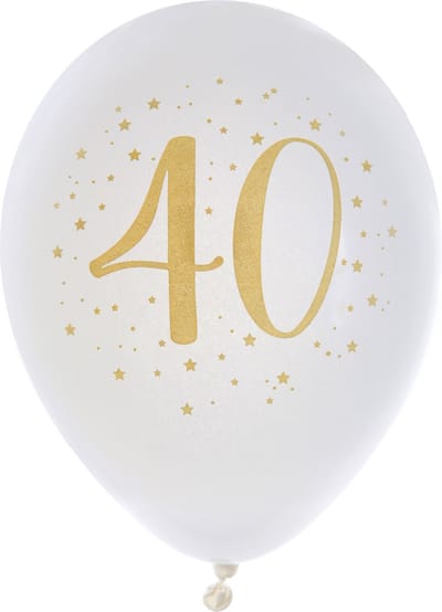 Santex verjaardag leeftijd ballonnen 40 jaar - 8x stuks - wit/goud - 23 cm - Feestartikelen