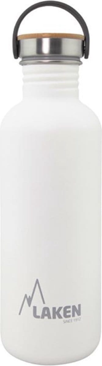 RVS fles 1L Basic Steel Bottle Wit - Bamboo Cap - Laken - roestvrijstaal - waterfles - drinkfles