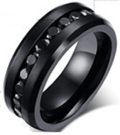 Schitterende Brede Ring 8 mm. Zwart Rondom Zwarte Zirkonia | Damesring | Herenring | 19.00 maat 60