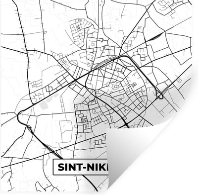 Muurstickers - Sticker Folie - Zwart Wit – België – Plattegrond – Stadskaart – Kaart – Sint Niklaas - 100x100 cm - Plakfolie - Muurstickers Kinderkamer - Zelfklevend Behang XXL - Zelfklevend behangpapier - Stickerfolie
