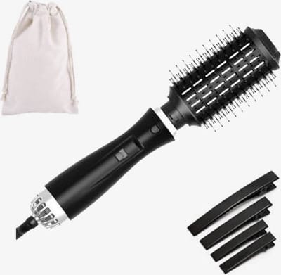 Blossombel - 3 - Magic Fohnborstel - zwart-Ovale-Haardroger(6cm diameter)-( 1200W) Voluminiserende borstel,Tweedeling -zwart/silver plus styling kammetje ,haarband,4 haarspelden en opbergtasje cadeau voor haar.