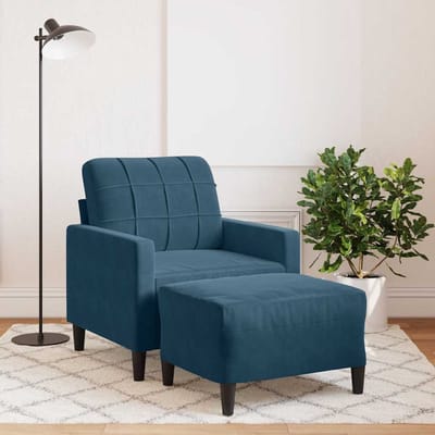 vidaXL - Fauteuil - met - voetenbank - 60 - cm - fluweel - blauw