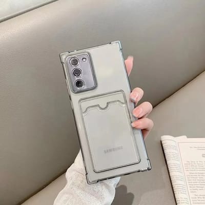 Rico Vitello Siliconen anti shock back cover Geschikt voor Samsung Galaxy A14 Grijs met kaarthouder/ telefoonhoesje met vakje voor pasje/ A14 hoesje + gratis screenprotector