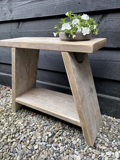 Steigerhouten kruk - tuinbank - met bloempot - gebruikt hout - oud hout - 50x19,5x47 cm