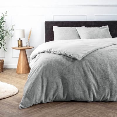 Dekbed-Discounter - Fresh and Co Dekbedovertrek 140 x 200/220 cm - Teddy - Korte instopstrook - Wassen op 30 graden - Inclusief 1 kussensloop - Lichtgrijs
