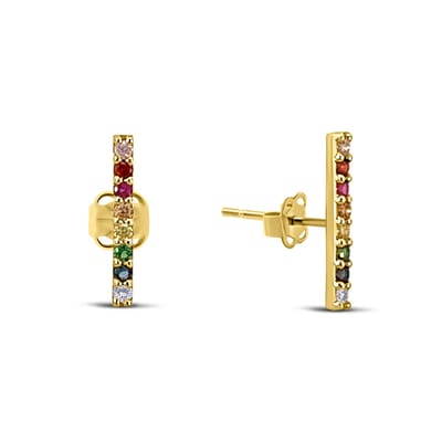 New Bling 9NBSAM-G230216 Gouden Oorknopjes met Regenboog Zirkonia - Balkje - 11,7x1,4mm - 14 Karaat - Goud