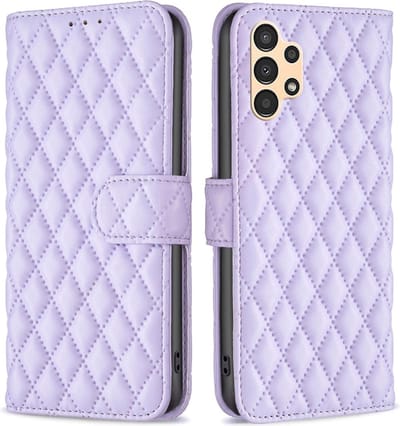 BINFEN Hoesje - Geschikt voor Samsung Galaxy A13 4G / A13 5G / A04s Hoesje - BINFEN Rhombus Book Case - Lila