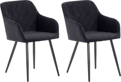 CLP Shila Set van 2 eetkamerstoelen - zwart Fluweel