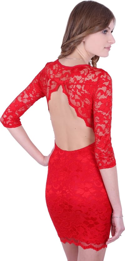 John Zack kanten rode backless mini jurk