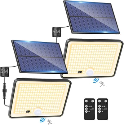 2 Stuks Zonne-energie Lampen voor Buiten met Bewegingsmelder - IP65 Waterdicht LED Buitenlamp met Afstandsbediening