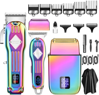 OKWISH Tondeuses - Draadloze Tondeuse Set Voor Thuis, Professionele Haar Tondeuse Met Verstelbare Kammen, Trimmer Set, Metaal + Roestvrij Staal, 22,2x23,8x6,7 cm, Zilver