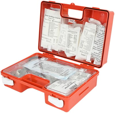 E.H.B.O. Koffer DIN 13157:2021 - Complete BHV Verbanddoos - Inclusief Pleisterset Verbanden Wondkompressen Reddingsdeken Ijspack Handschoenen & Tools - Professionele EHBO Set voor Bedrijf Thuis en Auto - 32x23x13 cm - Noodpakket