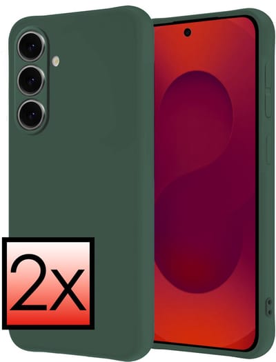 Hoesje - 2 Stuks - Geschikt voor Samsung Galaxy S25 FE - Sterk & Shockproof - Case Siliconen - Back Cover - Telefoon Hoes - Donkergroen