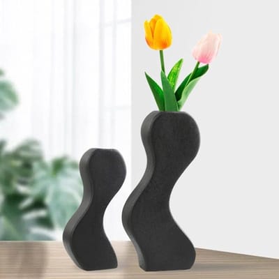 Moderne Vazen Set - Decoratieve Keramiek - Huis Decoratie - Menselijke Vorm - Set van 2 - Zwart