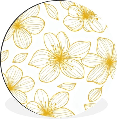 WallCircle - Wandcirkel - Muurcirkel - Bloemen - Patroon - Illustratie - Geel - Aluminium - Dibond - 30x30 cm - Binnen en Buiten