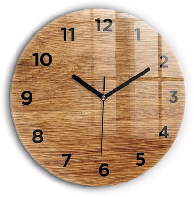 Wallfluent Wandklok - Licht hout Stijlvolle Klok - 60 cm x 60 cm - Bruin Wandklok - Zwarte Handen - Wandklok Met Cijfers - Stille Wandklok Slaapkamer - Ronde Glazen Wandklok - Industrieel Wandklok - Stijlvolle Klok