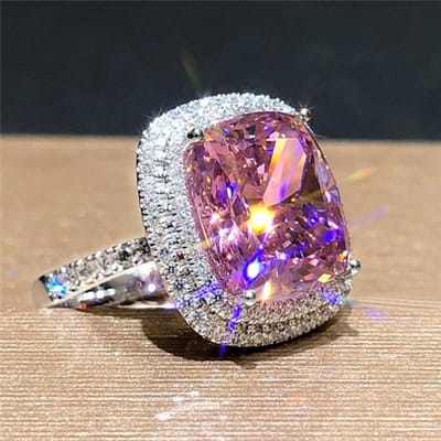 Huitan – Bagues de mariage en zircone cubique rose pour femmes, grandes bagues de mariage romantiques, bijoux tendance 8 white