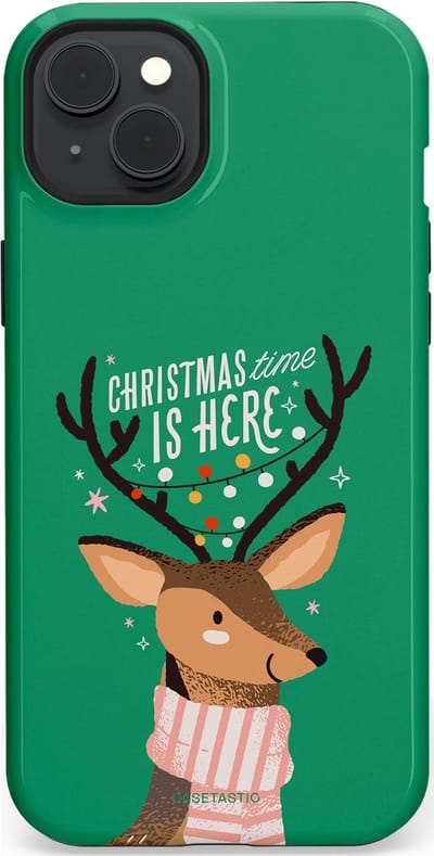 Casetastic hoesje geschikt voor Apple iPhone 15 Plus - MagSafe - Dubbellaagse bescherming - Rudolf het Rendier op het groen - Fashion Case - Turquoise Perzik Donkergroen