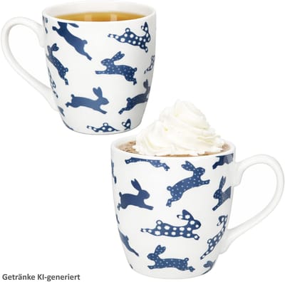 B. 2-delige set TOM Jumbo-mokken met blauwe konijnen van porselein – 2077650