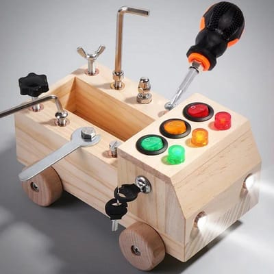 Houten Montessori Druktebord 2 4 Jaar Kinderen Vroeg Onderwijs Puzzel Speelgoed Sensorisch Speelgoed Schakelaar Bedieningskastje Kar Schroef Spel white